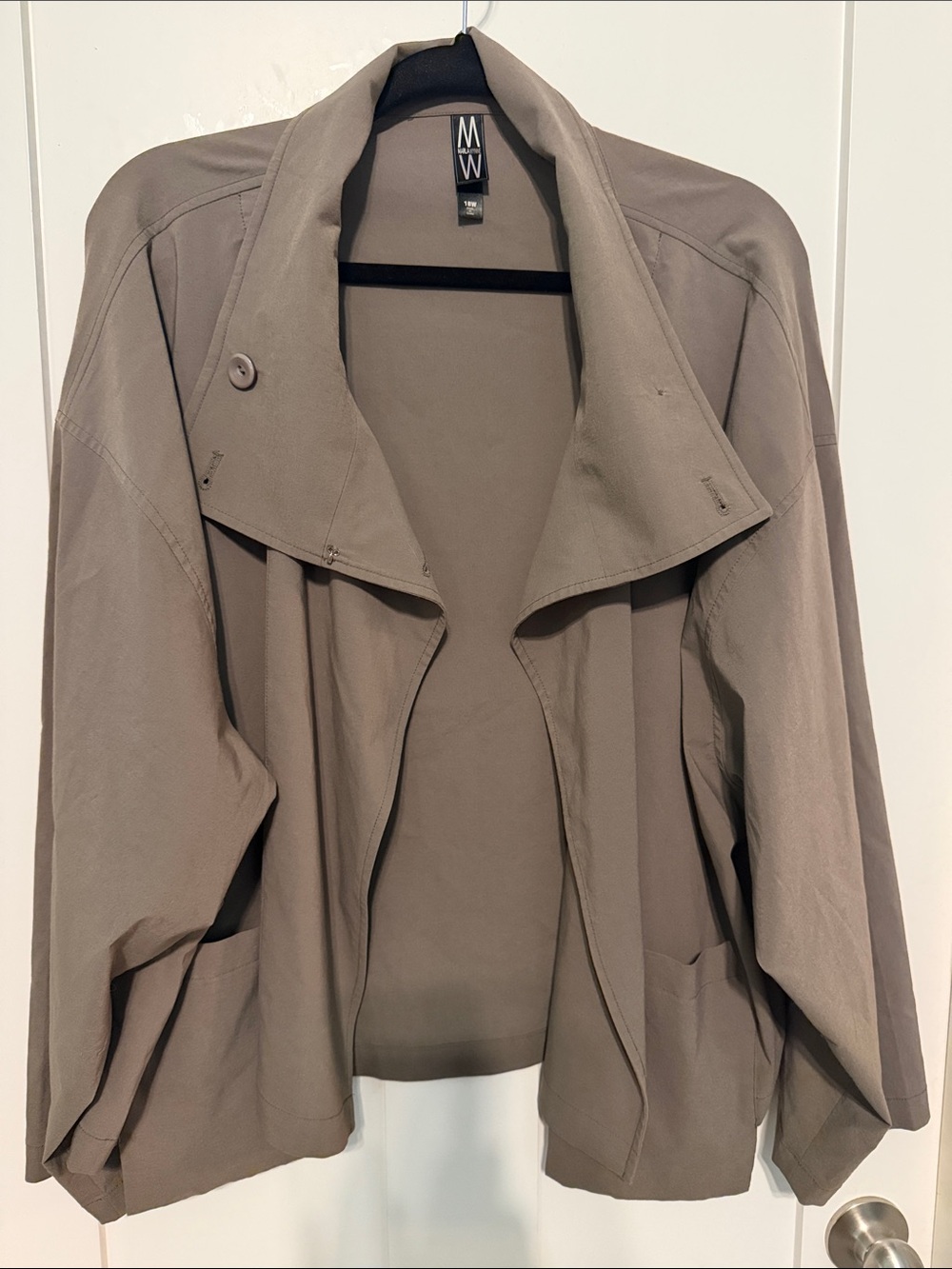 MarlaWynne Olive Taupe Funnel Neck Lagenlook Cropped Trench Size 18W